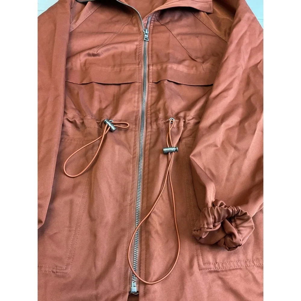 BKE Women's‎ Small Rust Brown Utility Jacket Drawstring Waist Zip Front Collar
